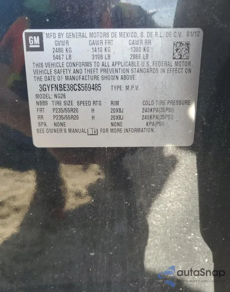 2012 Cadillac Srx Performance Collection z USA, uszkodzony, nr VIN 3GYFNBE38CS569485